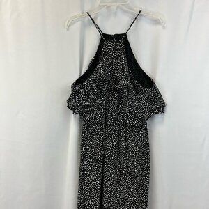 Lush Womens Sundress Black Polka Dot Sleeveless Spaghetti Strap Wrap Front M